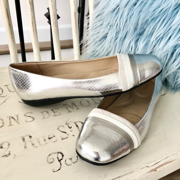 Geox, Respira, Metallic Silver,  Ballet Flats, Size, Eur 38, Great Condition - Picture 2 of 16